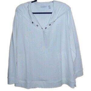 NWOT SPORT SAVVY Womens XL Pullover Hooded French Terry Solid White Top A645034